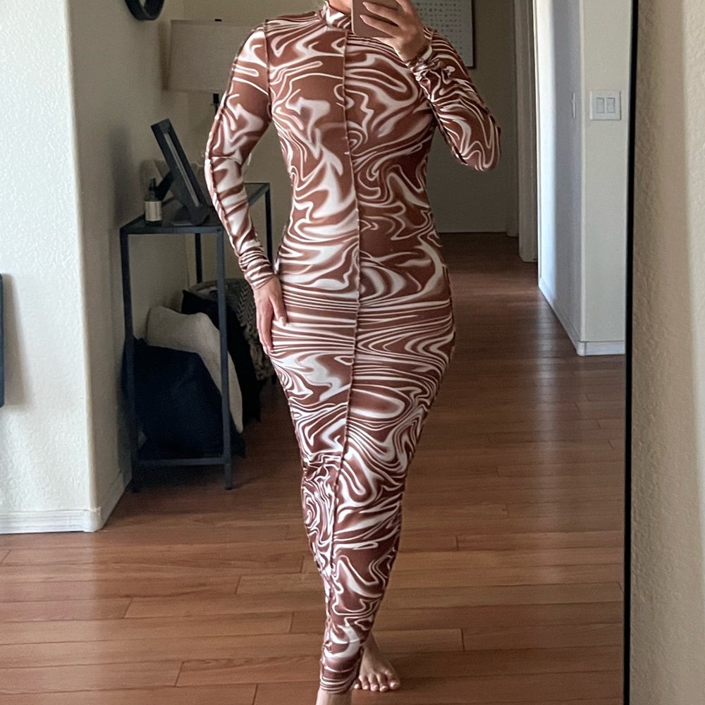 Brown and White Swirl Pattern Jumpsuit